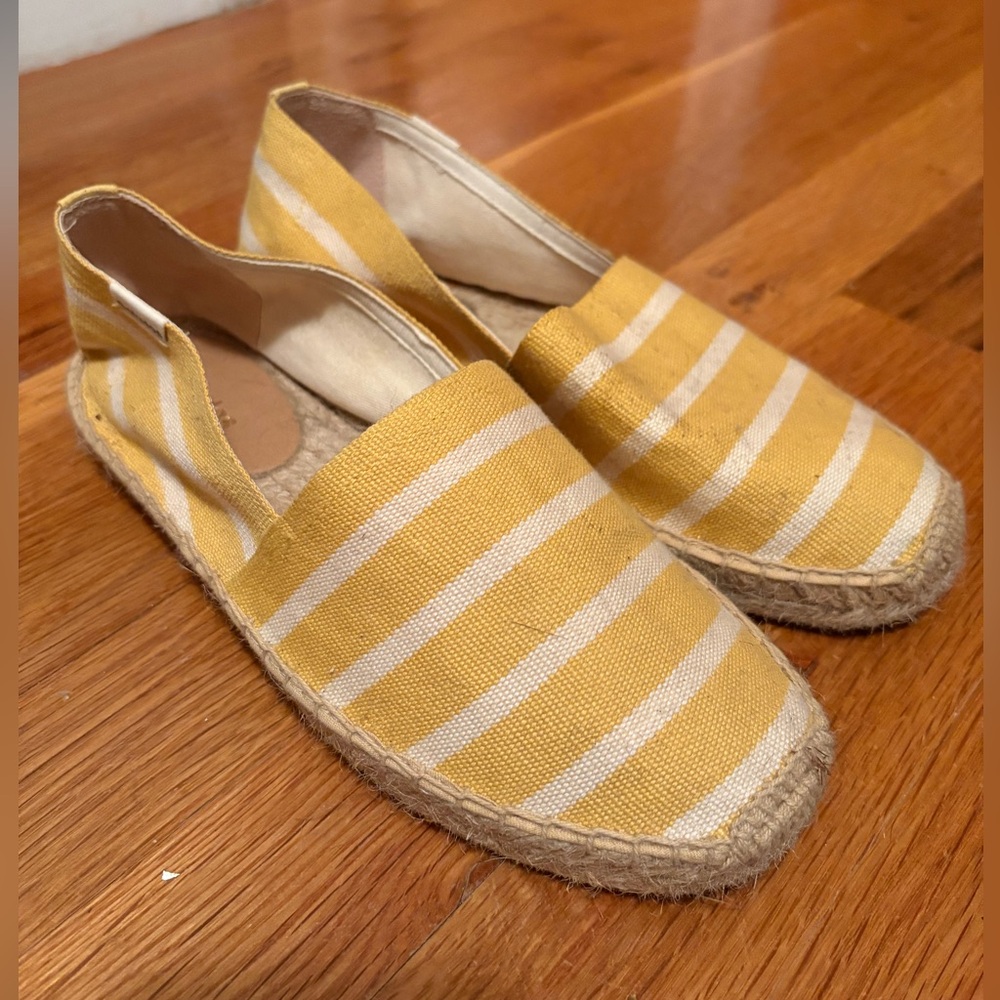 Yellow Striped Espadrilles Slip On Shoes, Flats